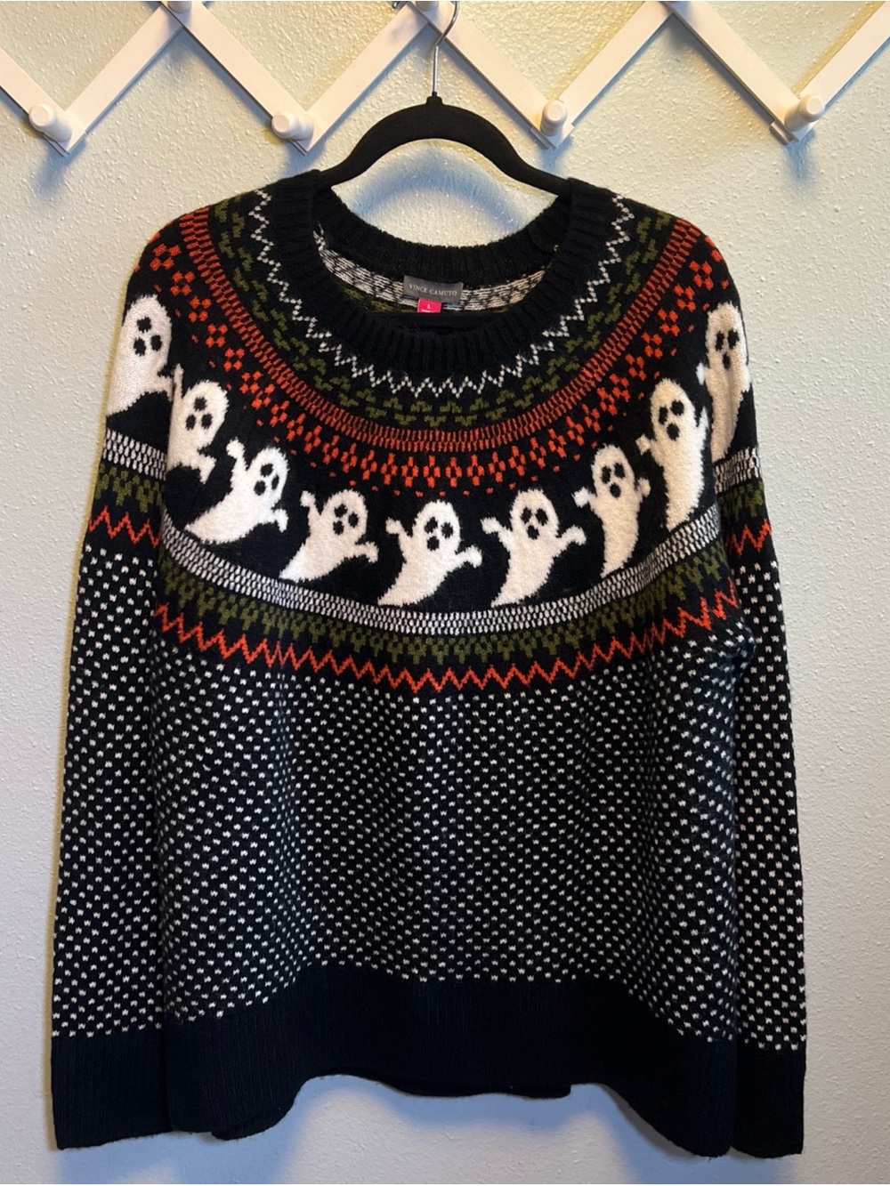 Halloween Sweater Spooky Ghosts Vince Camuto Fair Isle Ugly Christmas Vtg L